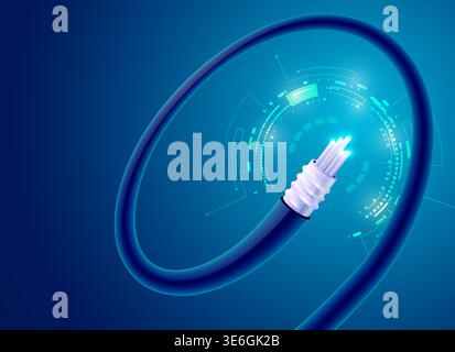 concept of telecommunication technology, graphic of realistic optic fiber cable Stock Vector