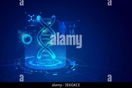 concept of genetic engineering technology, graphic of DNA and virus with medical healthcare element Stock Vector