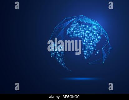 vector of dotted world map in futuristic style, concept of communication world or big data technology Stock Vector