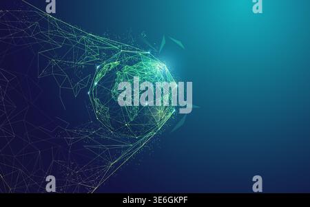 concept of digital transformation or global network technology, polygon globe with goal moment Stock Vector