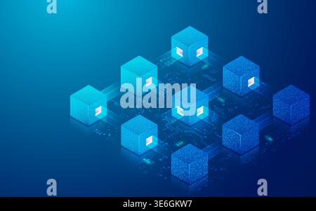 concept of block chian technology or big data, graphic of digital cubes with futuristic element Stock Vector
