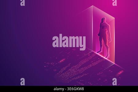 concept of digital transformation or artificial intelligence (AI), digital man with futuristic element as a shadow Stock Vector