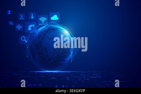 concept of internet of things or IOT, digital globe with futuristic element Stock Vector