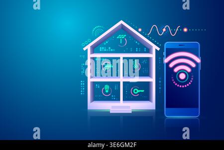 concept of smart home or internet of things (IOT), graphic of home technology interface Stock Vector