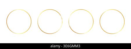 Gold golden frame ring set. Gold circular round frame line glitter luxury thin outline border. Whimsical doodle sparkle light metal effect for wedding logo decoration. Vector illustration Stock Vector