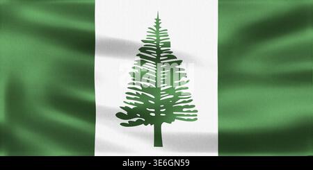 Green, white and green vertical stripes with Norfolk Island pine at the center waving in the wind Stock Photo
