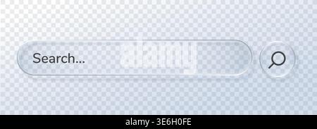 Glass liquid bar with search button ui and box rectangle blur. Ios card engine with transparent glass glossy and black app round. Shape text glass Stock Vector