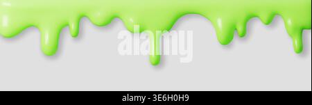 Slime halloween splash for drip green texture and gooey mold paint. Border 3d goo for pattern ooze slime and serum liquid snot. Slime drop glue for Stock Vector