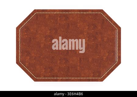 Leather patch with white stitching on white background. Isolated 3D illustration Stock Photo