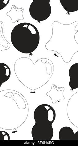 Balloons party black and white vertical repeating pattern Stock Vector