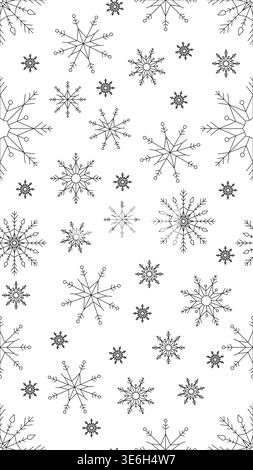 Snowflakes winter black and white vertical repeating pattern Stock Vector
