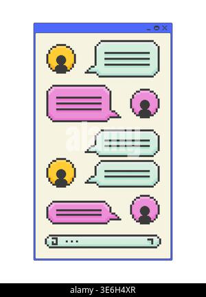 Chat conversation pixel art popup window UI overlay Stock Vector