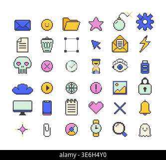 Media communication tools pixel art illustration set Stock Vector