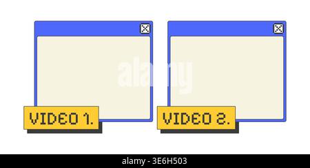 Videos blank two pixel art popup windows UI overlay Stock Vector