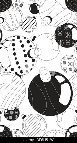 Christmas ornaments black and white vertical repeating pattern Stock Vector