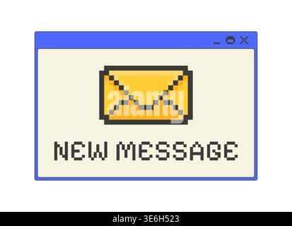 New message notification pixel art popup window UI overlay Stock Vector