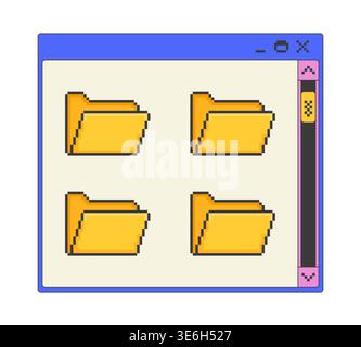 Multiple folders with scroll bar pixel art popup window UI overlay Stock Vector