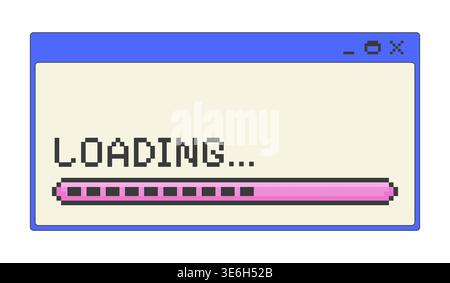 Loading bar process pixel art popup window UI overlay Stock Vector