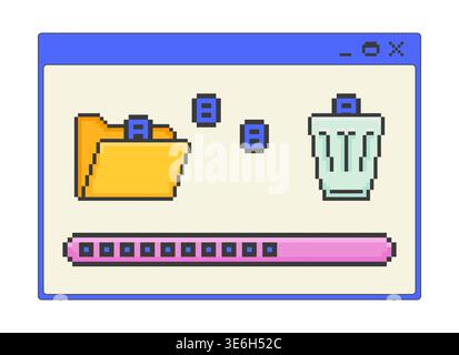 File delete process pixel art popup window UI overlay Stock Vector