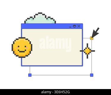 Playful customizable blank pixel art popup window UI overlay Stock Vector