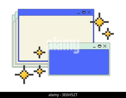 Twinkle shining stacked blank pixel art popup windows UI overlay Stock Vector