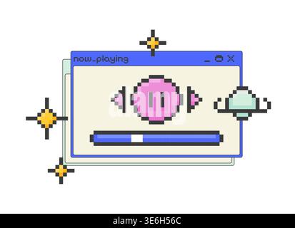 Sparkle cosmic music player pixel art popup windows UI overlay Stock Vector
