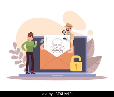 Malicious program. Computer software designed to cause damage to server, virus finding, data protection with warning content, secure access control Stock Vector
