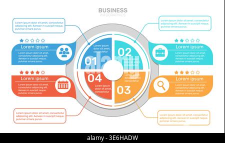 Infographic elements template. Circular scheme with steps, business chart, flat color design, diagram sectors, minimalistic geometric style analytics Stock Vector