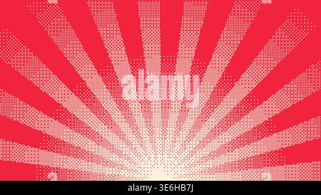 Pixel radial burst red white background illustration Stock Vector