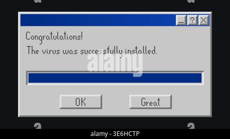 Retro pixel computer virus alert dialog window Stock Vector