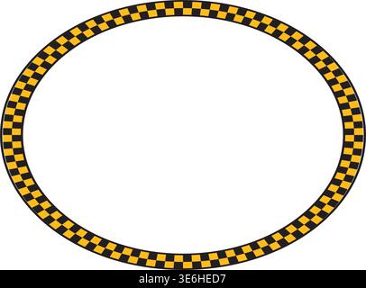Oval frame with black and yellow checkered print. Elliptic vignette with taxi or police car pattern isolated on white background. Simple geometric Stock Vector