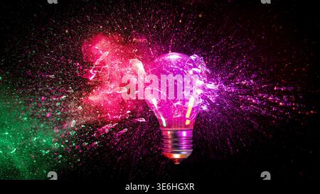 Real Light bulb exploding black background Stock Photo