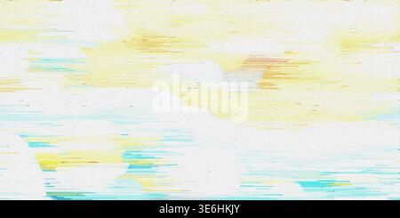 Abstract digital glitch background with soft pastel horizontal lines and pixelated data noise, creating a dreamlike and distorted visual effect. Stock Photo