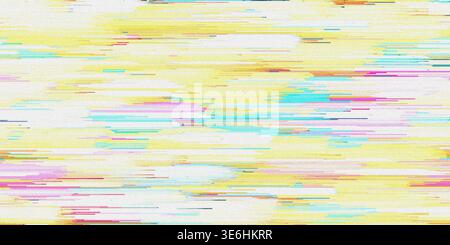 A dynamic digital art piece showcasing bright horizontal streaks of cyan, magenta, and yellow, creating a vibrant and energetic glitch effect. Stock Photo