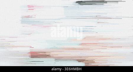 An abstract digital art piece displaying heavy horizontal glitching, data corruption, and vibrant color streaks across a textured background. Stock Photo
