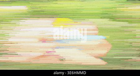 An abstract digital glitch image displaying horizontal streaks of green, peach, and soft blue, creating a textured and layered visual experience. Stock Photo