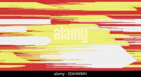 A vibrant digital glitch art piece featuring overlapping horizontal layers of red, yellow, and white, creating a sense of motion and digital distortio Stock Photo