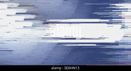 An abstract digital glitch art piece showcasing horizontal streaks of deep blue and white, simulating a corrupted digital signal or data transmission. Stock Photo