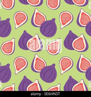 Fig seamless pattern, organic fruit background vector. Stock Vector