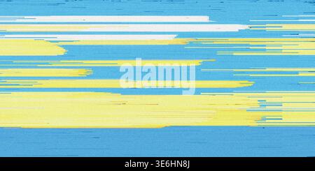 A vibrant digital glitch art piece showing horizontal bands of yellow and white layered over a textured blue background. Stock Photo