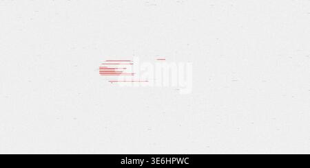A minimalist digital glitch effect showing a cluster of thin red horizontal lines isolated on a clean white background, representing data transmission Stock Photo