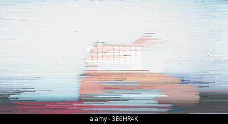 An artistic digital glitch composition with warm orange and blue horizontal pixel stretching and noise effects. Stock Photo