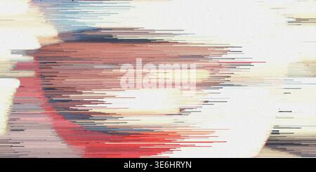 An abstract digital artwork characterized by intense horizontal glitch lines, featuring warm red and orange tones blended with soft neutral colors. Stock Photo