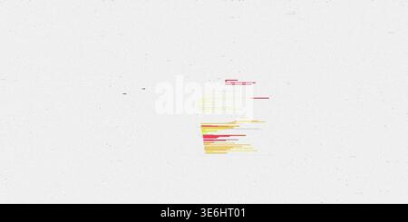 A minimalist abstract composition featuring a small, concentrated cluster of colorful horizontal glitch lines isolated on a clean, light, grainy backg Stock Photo
