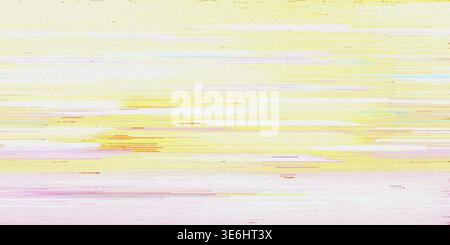 A vibrant abstract digital glitch art piece showing horizontal streaks of yellow and soft pink, creating a sense of motion and data corruption. Stock Photo