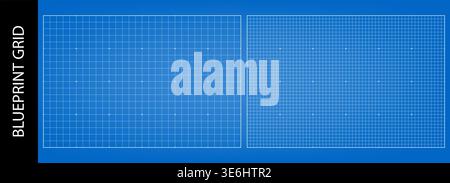 Blue paper overlay with digital pattern of squares and dots. Drawing bg grid and scan print graph, vector HUD element. Architectural matte effect of m Stock Vector