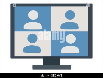 Virtual Meeting Interface on Computer Screen Stock Vector