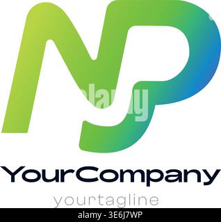 Modern abstract vector logo with NP letter mark in green gradient style. Clean minimal design with smooth shapes. Perfect for branding, company Stock Vector