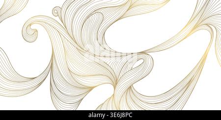 Luxury abstract gold wave pattern, elegant lines on white background. Premium vector design, flowing curves, Japanese ornament, soft silk textures Stock Vector