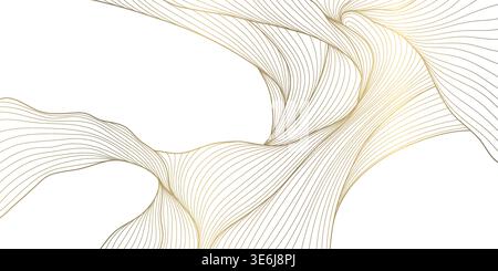Luxury abstract gold wave pattern, elegant lines on white background. Premium vector design, flowing curves, Japanese ornament, soft silk textures Stock Vector